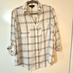 Fortune + Ivy White and Black Plaid Women's Blouse Large